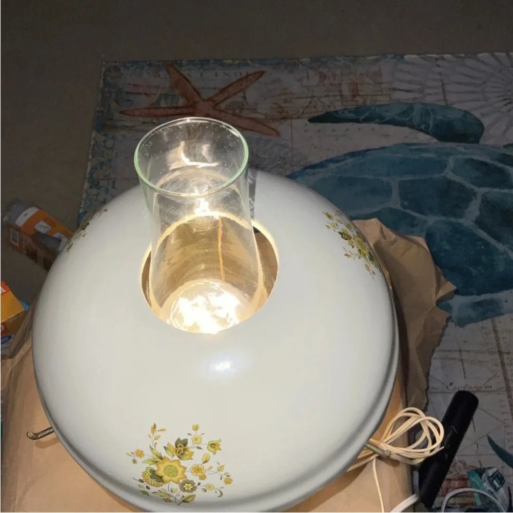 Vintage Rare Beautiful Floral Fenton Milk Hurricane Parlor Lamp Signed 1976